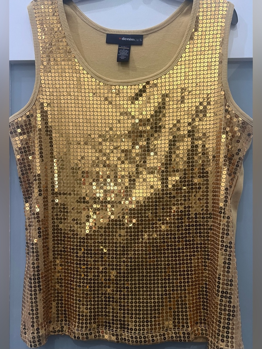 Denim 24/7 Gold Sequin Tank Top Size 1X